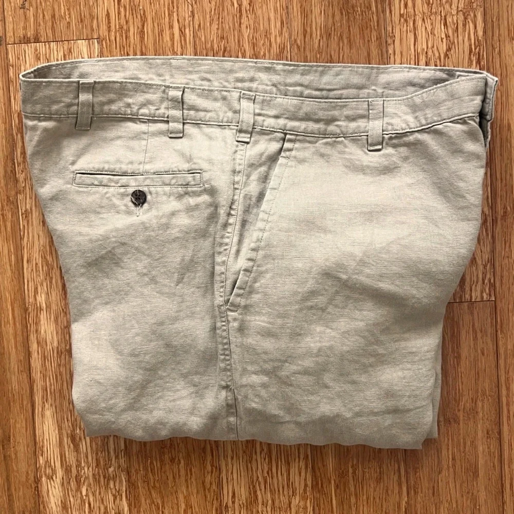 Jos. A. Bank Linen Pants Mens 38x30 Flat Front Straight Leg Khaki Summer Coastal